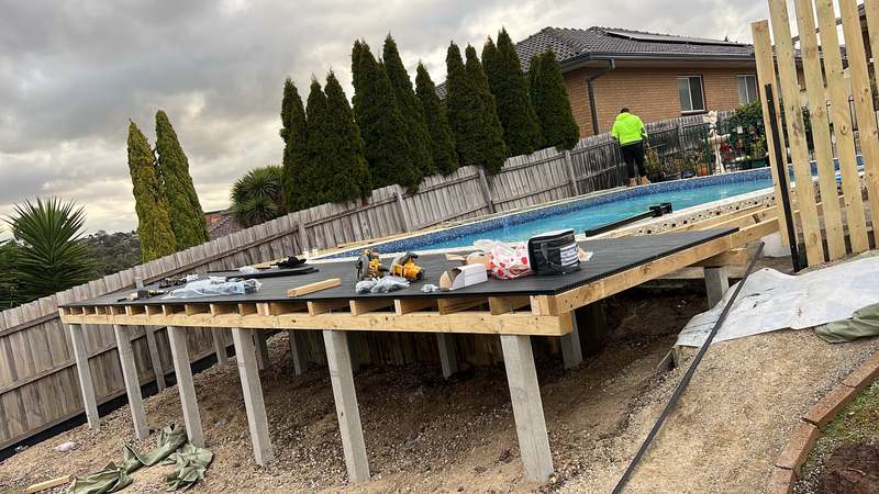 The new sub-frame built around the pool edge